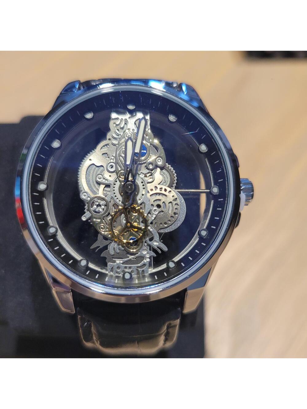 Eagle Fashion Men'Skeleton Watch with Black Leather Strap